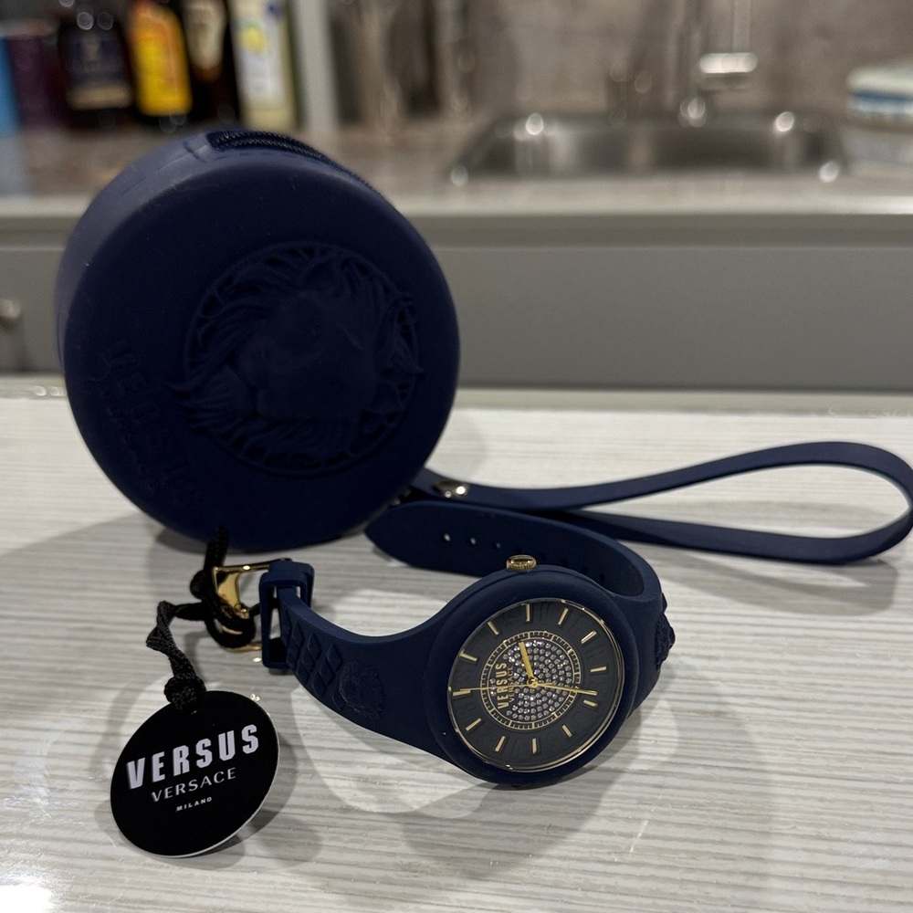 Versus Versace Navy Watch with Wristlet Bag